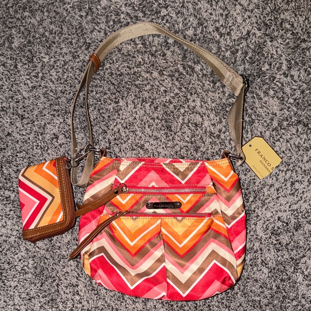*NWT* Franco Sarto Hewitt Red Ziggy Pink and Orange Chevron Crossbody Bag